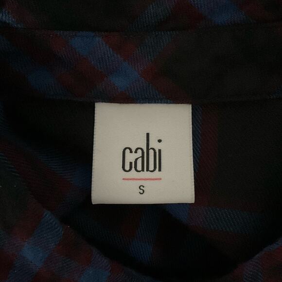 CABI Button Up Down Moody Plaid Shirt Top Blue Garnet Dark Plaid sz Small 3431 - Picture 11 of 13